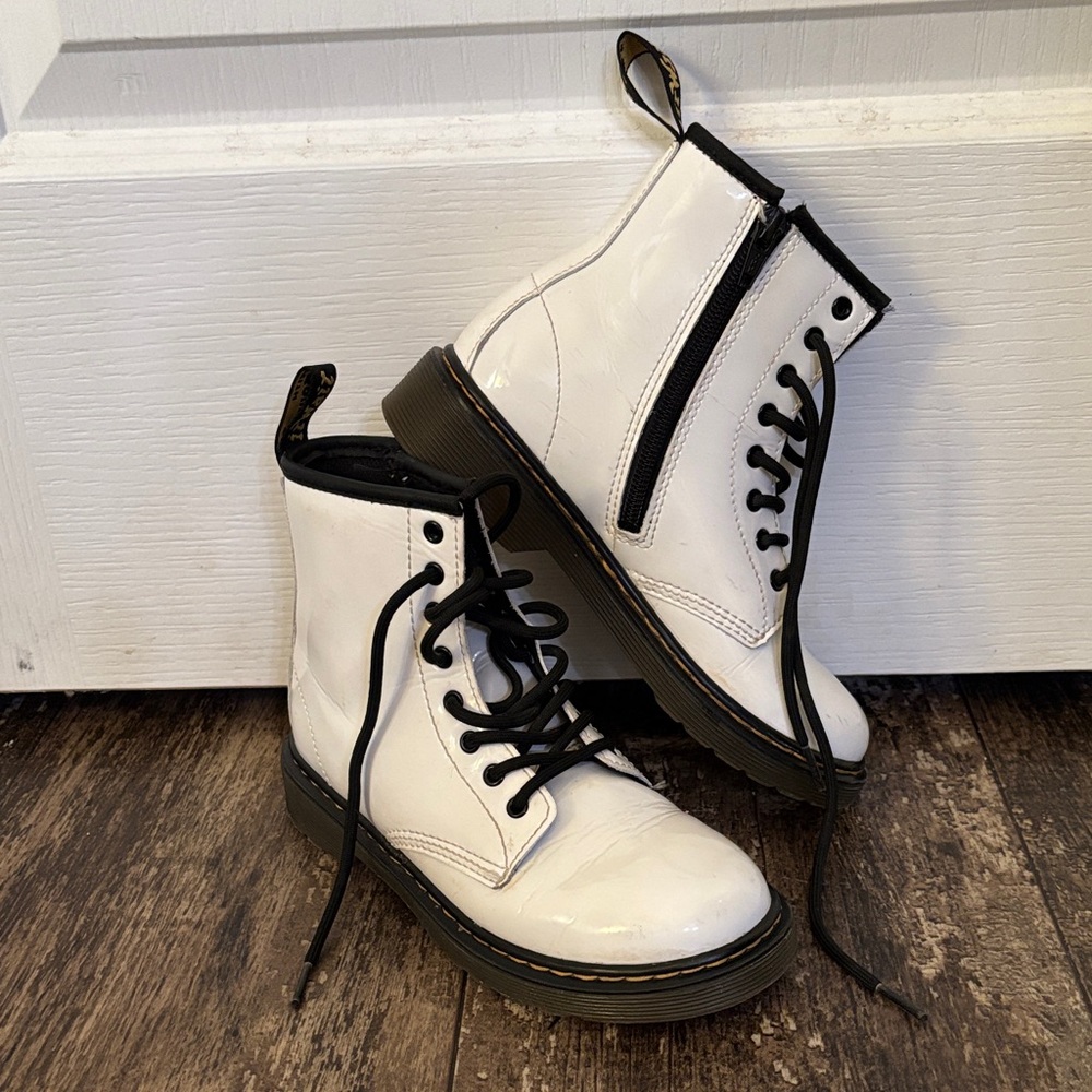Dr. Martens White Combat Boots with Black Laces